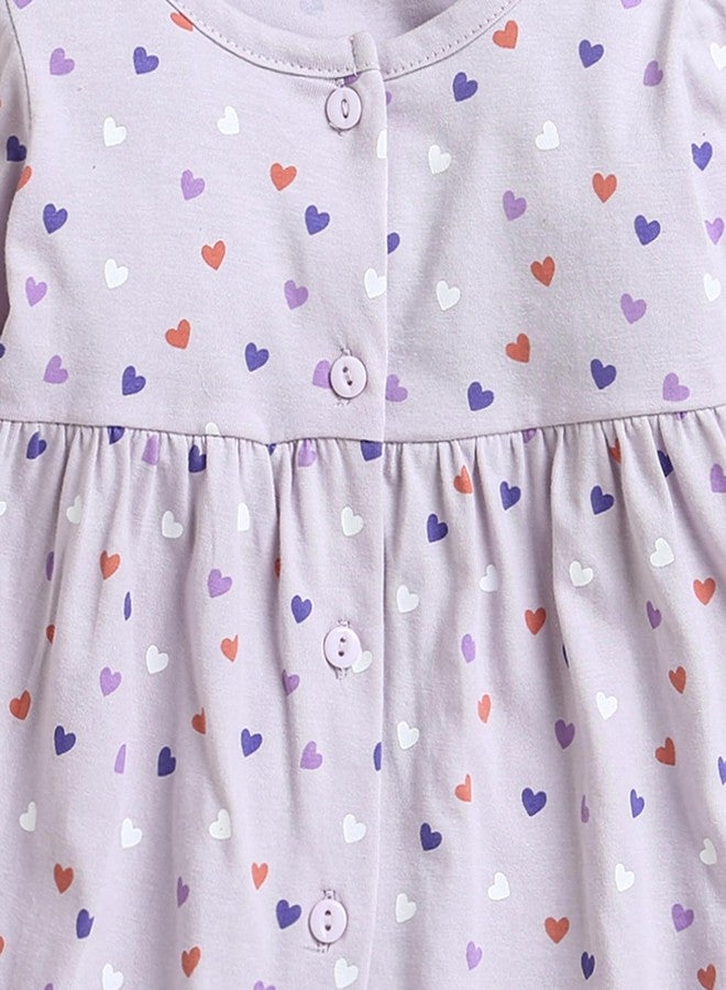BUMZEE Lilac Girls Full Sleeves Cotton Knee Length Casual Frock Age - 9-12 Months (Peb9608E-lic) - Image 3