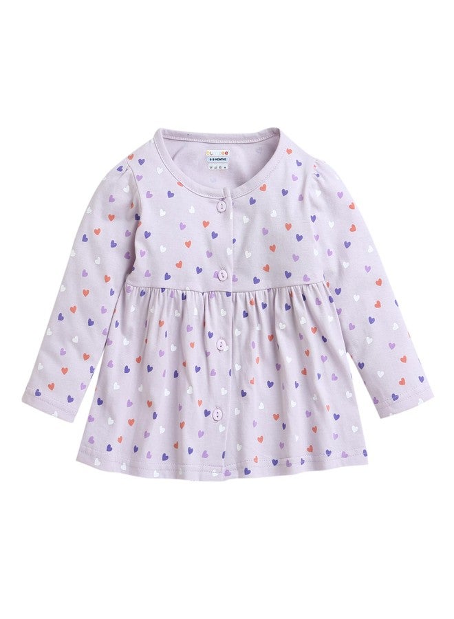 BUMZEE Lilac Girls Full Sleeves Cotton Knee Length Casual Frock Age - 9-12 Months (Peb9608E-lic) - Image 1