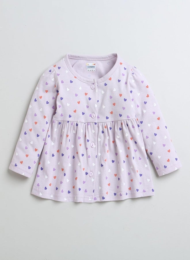BUMZEE Lilac Girls Full Sleeves Cotton Knee Length Casual Frock Age - 9-12 Months (Peb9608E-lic) - Image 4