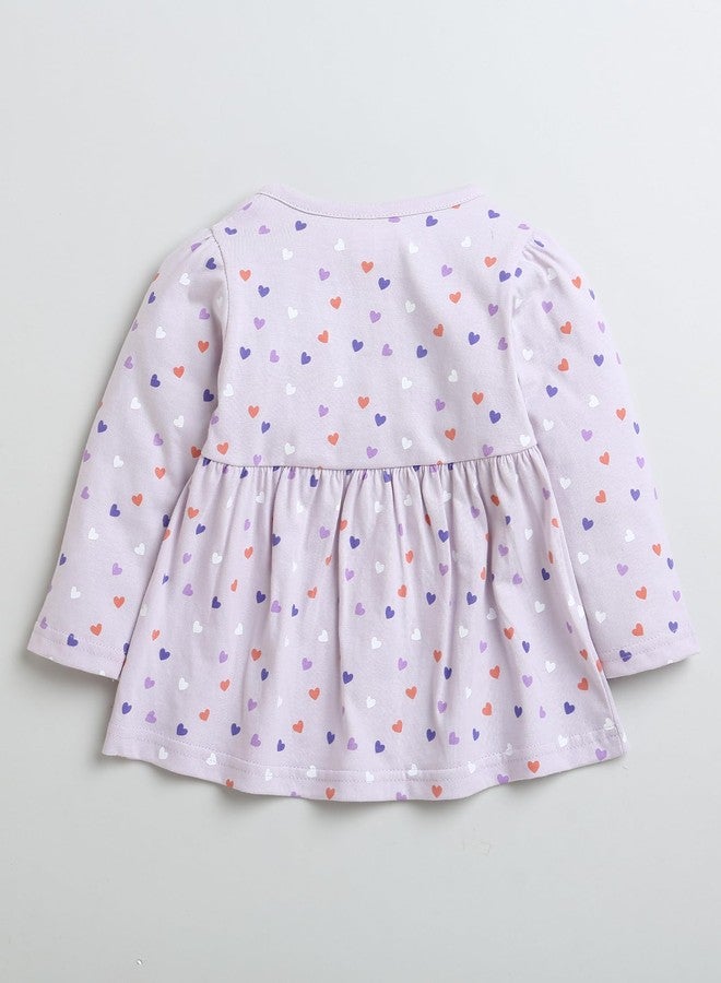 BUMZEE Lilac Girls Full Sleeves Cotton Knee Length Casual Frock Age - 9-12 Months (Peb9608E-lic) - Image 2
