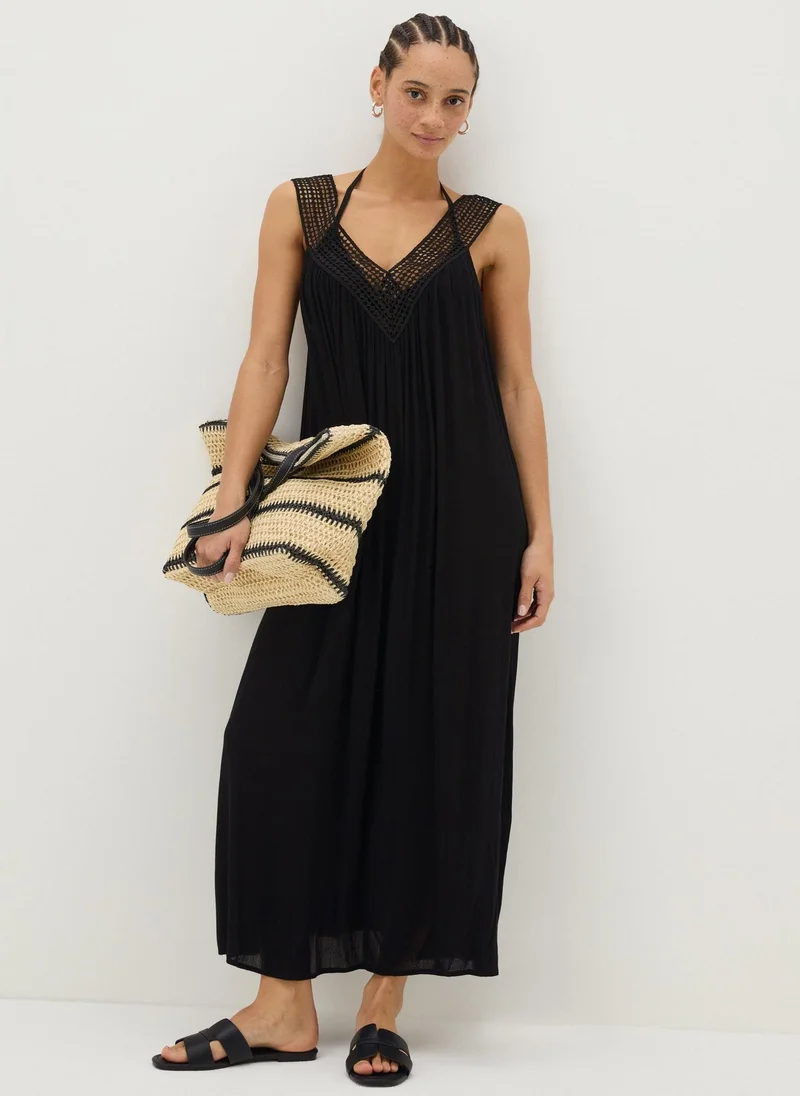 Matalan Black Crinkle V-Neck Maxi Dress