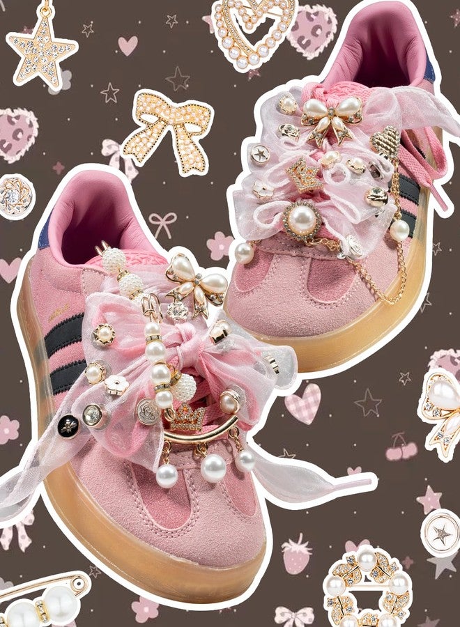 DoDoBeads 68 Pcs Shoe Charms for Sneakers, Elegant Sneaker Charms Kit with Pearls, Crowns, Ribbons & Satin/Lace Shoelaces, Sock Charm for Women, DIY Shoe Lace Decorations - Image 2