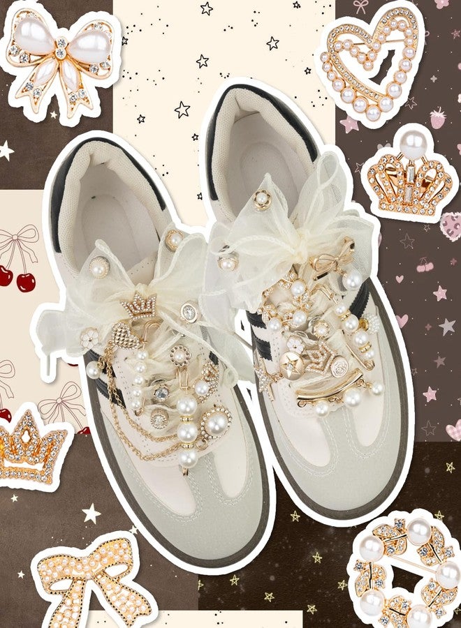 DoDoBeads 68 Pcs Shoe Charms for Sneakers, Elegant Sneaker Charms Kit with Pearls, Crowns, Ribbons & Satin/Lace Shoelaces, Sock Charm for Women, DIY Shoe Lace Decorations - Image 4