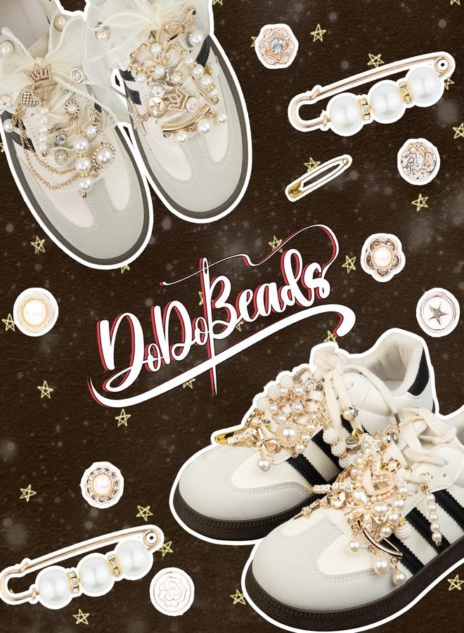 DoDoBeads 68 Pcs Shoe Charms for Sneakers, Elegant Sneaker Charms Kit with Pearls, Crowns, Ribbons & Satin/Lace Shoelaces, Sock Charm for Women, DIY Shoe Lace Decorations - Image 5