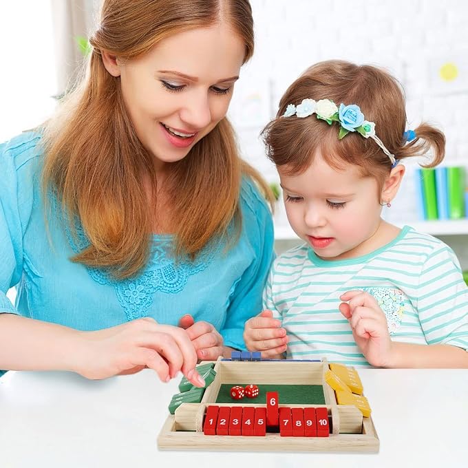 HOTBEST Shut The Box Dice Game, Wooden Board Table Math Game, 2-4 Player Family Classics Tabletop Version Games with 8 Colored Dices, Educational Learning Interactive Game for Classroom, Home, Party, or Pub - Image 2
