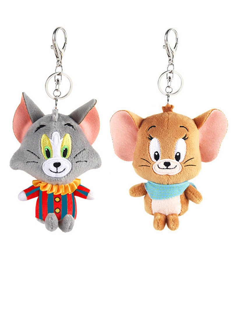 Generic 2-Piece Tom-Cat with Jerry-Mouse Stuffed Plush Toy Backpack Shoulder Bag Accessory Stuffed Animal Keychain Birthday Gift for Girls and Boys（12cm-Circus Style） - Image 1