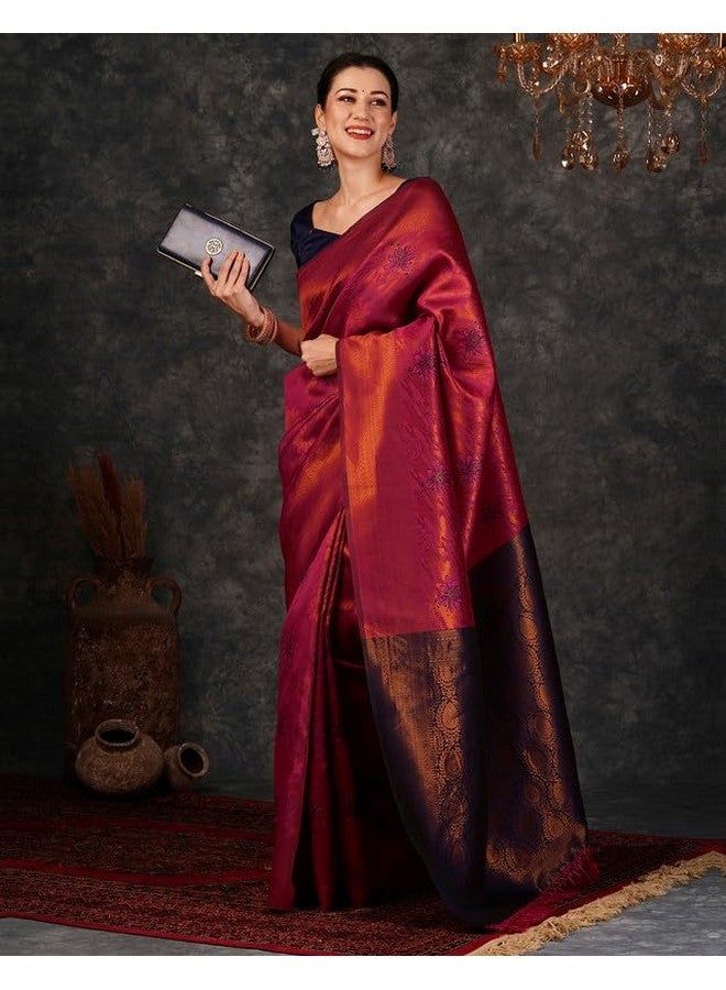 SIRIL Women's Soft Banarasi Silk Saree With Unstitched Blouse Piece (3759S131_Pink) - Image 2