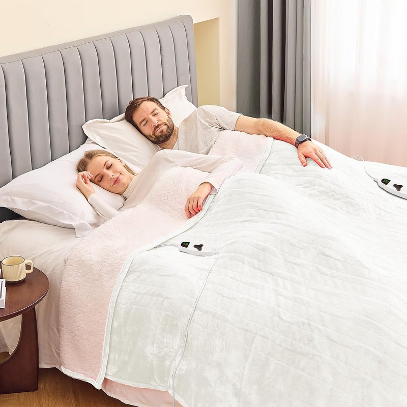 greenoak Heated Blanket Electric Queen Size 84"X90" Dual Control, Heating Blankets with 10 Levels 8 Hours Auto-Off, Soft Flannel Fluffy House Warming Gifts for Grandma Seniors Mom,Pure White - Image 2