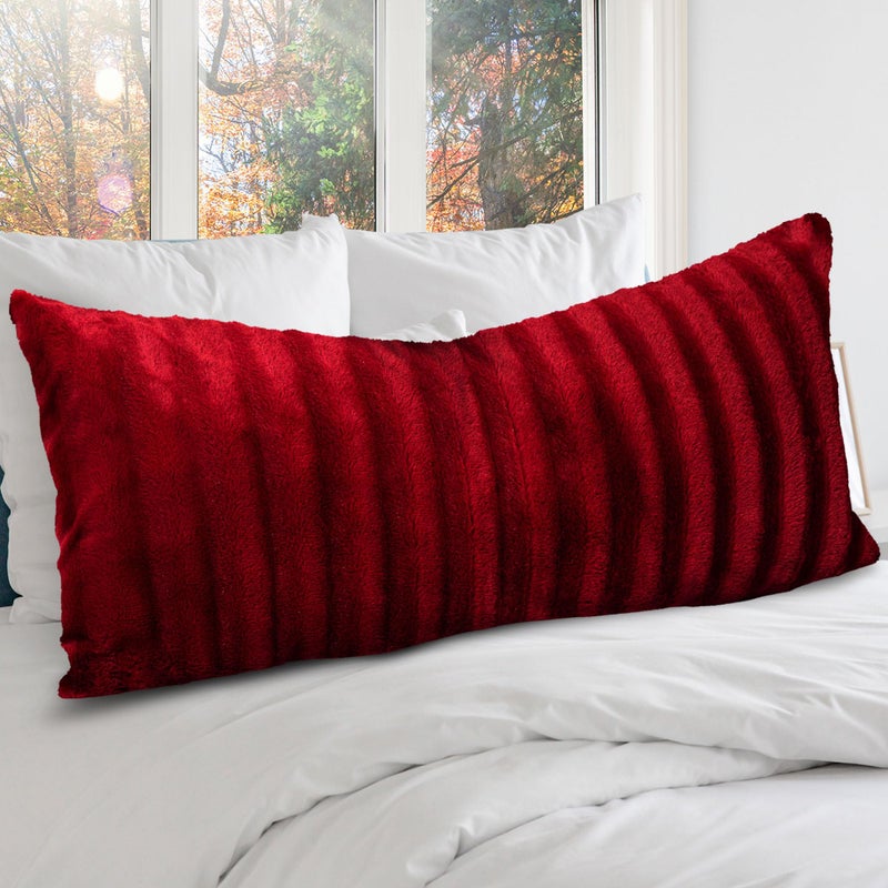 Cheer Collection Faux Fur Long Body Pillow  Accent Throw Pillow for Bed and Couch  Decorative Lumbar Pillow with Insert Maroon 18 x 40