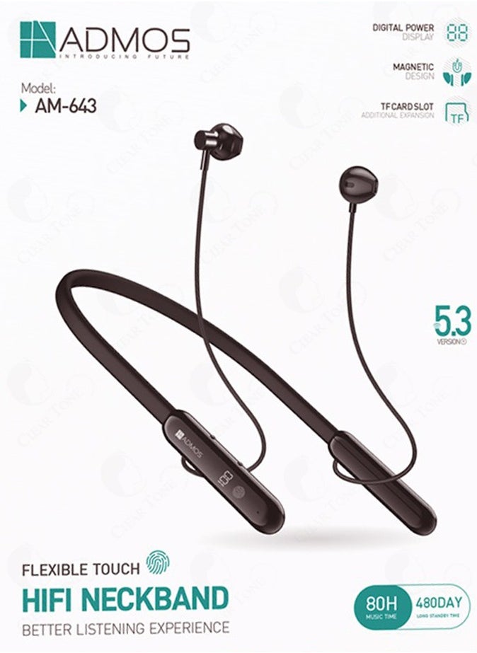 Admos Neckband Headphone With 80 Hours Music Playtime | Real-time Digital Power Display | IPX4 Waterproof Sweatproof | Magnetic Design Earbud | Bluetooth 5.3 Auto Connect Technology | Skin Friendly Silicone Material For Extra Comfort  - Image 3