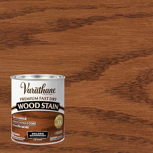 Varathane Premium Fast Dry Wood Stain 1 Hour Dry Time 1 Coat Color Interior Wood Stain Furniture Cabinets Doors Trim Quart Golden Mahogany - Image 3