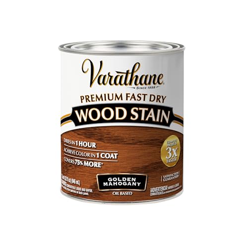 Varathane Premium Fast Dry Wood Stain 1 Hour Dry Time 1 Coat Color Interior Wood Stain Furniture Cabinets Doors Trim Quart Golden Mahogany - Image 1