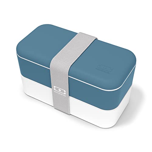 monbento Bento Box Adult MB Original Blue Denim 2 Leakproof Compartments Stackable Lunch Box Perfect for WorkPicnicSports BPA Free Food Containers Microwave Dishwasher Safe Blue - Image 1
