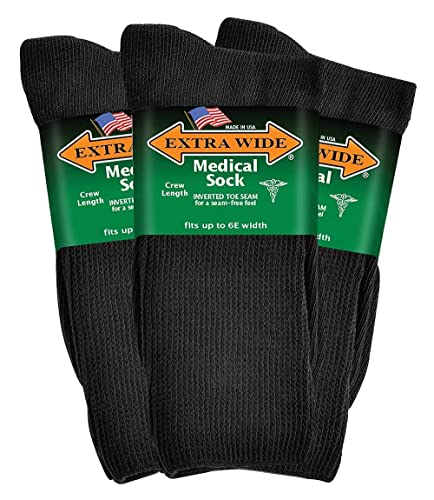 Extra Wide Medical Mid Calf Crew Pack of 3 Made in USA for Men and Women US Alpha Large Regular Regular Black - Image 2