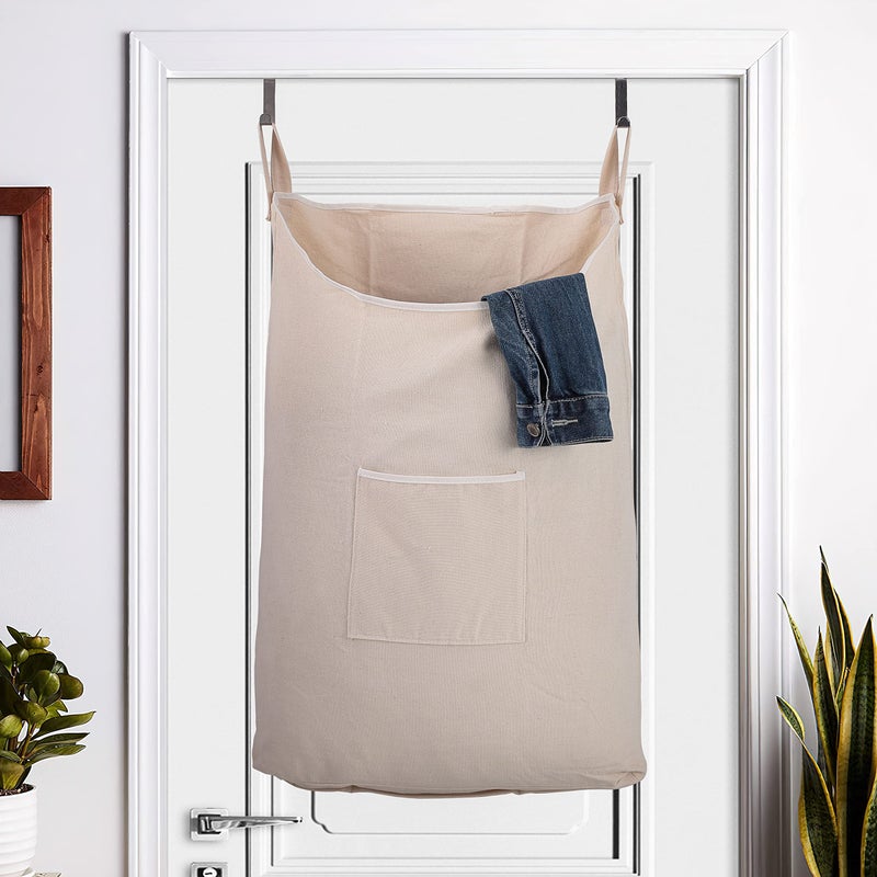 Gorisen Laundry Collector  Laundry Hamper  Door Hanging Laundry Bag With Hooks (Beige  65Liters) - Image 5