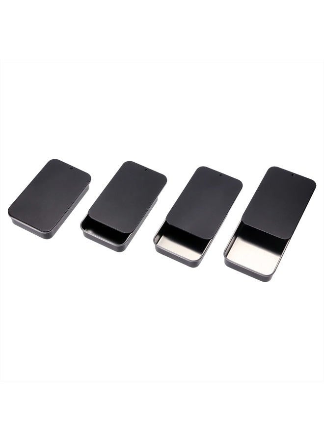 Mini Skater 4Pcs 3.15"x1.97"x0.59"Mini Metal Slide Top Tin Containers, Sliding Cover Push-Pull Tin Box,Portable Slide Cover Storage Box for Wedding Jewelry Lip Balm Container Cosmetic Organizer(Black) - Image 1
