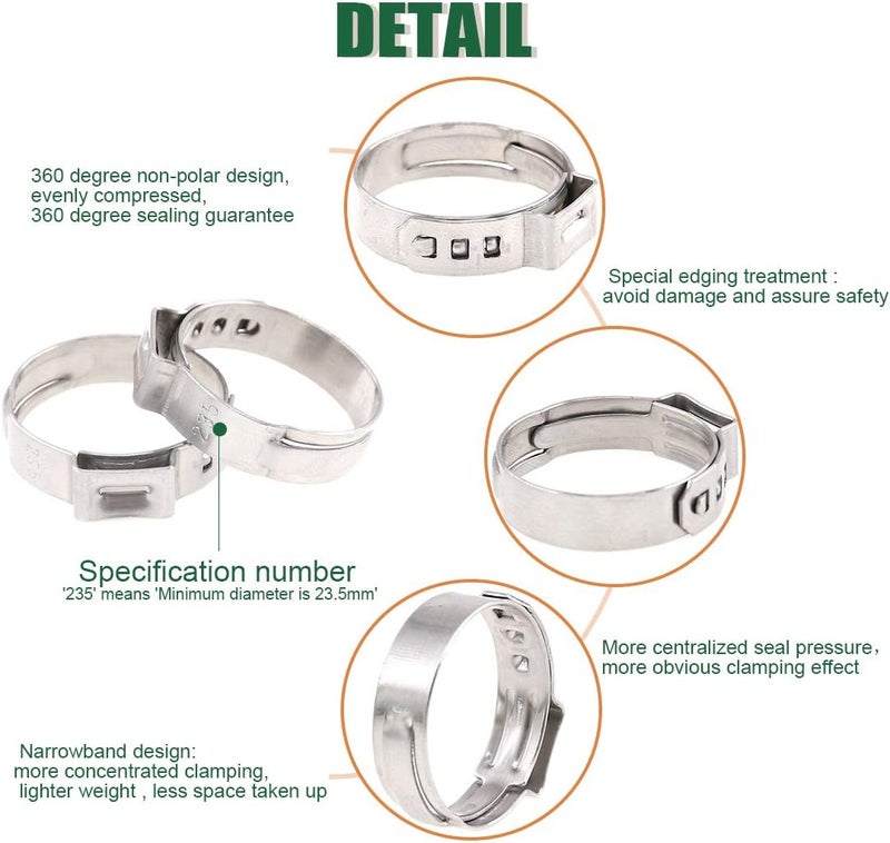 Keadic 81Pcs Single Ear Hose Clamps, 6-23.5mm Stepless Hose Clamps with Ear Clamp Pincer 304 Stainless Steel Ear Clamps Crimp Pinch Tools for Automotive Home Appliance - Image 4