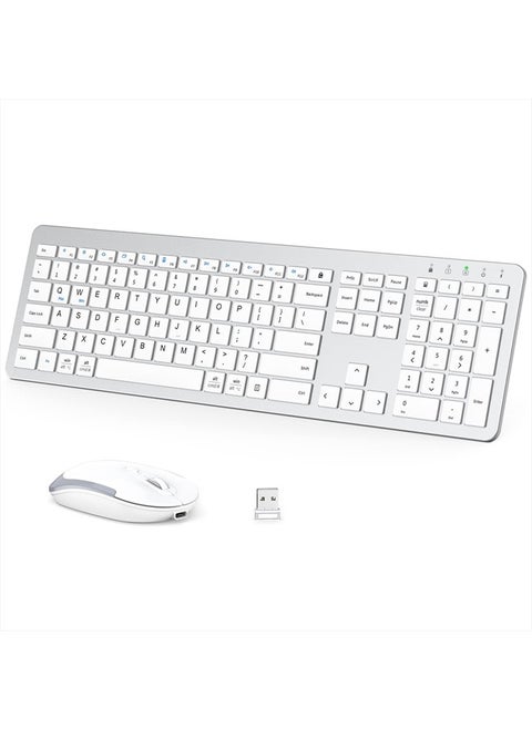 GK08 Wireless Keyboard and Mouse - Rechargeable, Ergonomic, Quiet, Full Size Design with Number Pad, 2.4G Stable Connection Slim Mac Keyboard and Mouse for Windows Mac OS Computer