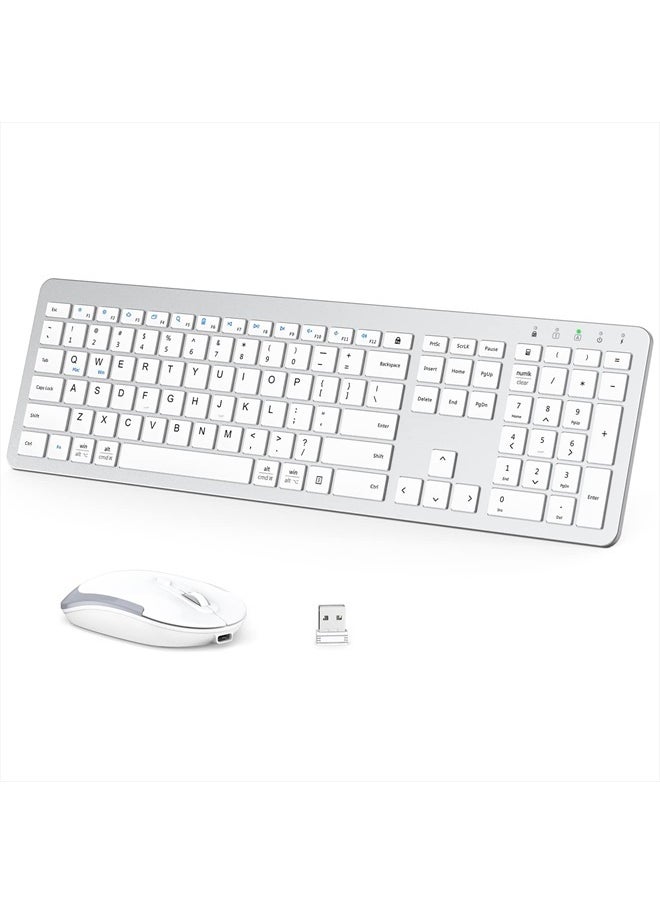 GK08 Wireless Keyboard and Mouse - Rechargeable, Ergonomic, Quiet, Full Size Design with Number Pad, 2.4G Stable Connection Slim Mac Keyboard and Mouse for Windows Mac OS Computer