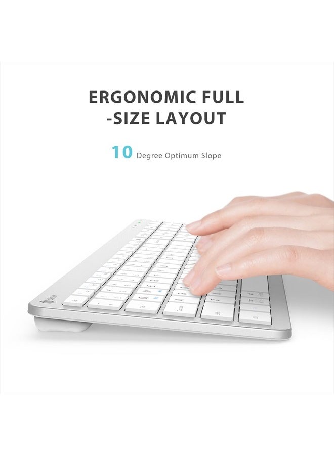 GK08 Wireless Keyboard and Mouse - Rechargeable, Ergonomic, Quiet, Full Size Design with Number Pad, 2.4G Stable Connection Slim Mac Keyboard and Mouse for Windows Mac OS Computer