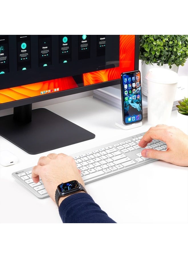 GK08 Wireless Keyboard and Mouse - Rechargeable, Ergonomic, Quiet, Full Size Design with Number Pad, 2.4G Stable Connection Slim Mac Keyboard and Mouse for Windows Mac OS Computer