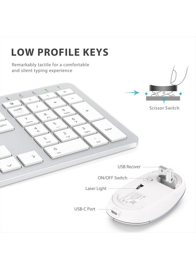 GK08 Wireless Keyboard and Mouse - Rechargeable, Ergonomic, Quiet, Full Size Design with Number Pad, 2.4G Stable Connection Slim Mac Keyboard and Mouse for Windows Mac OS Computer