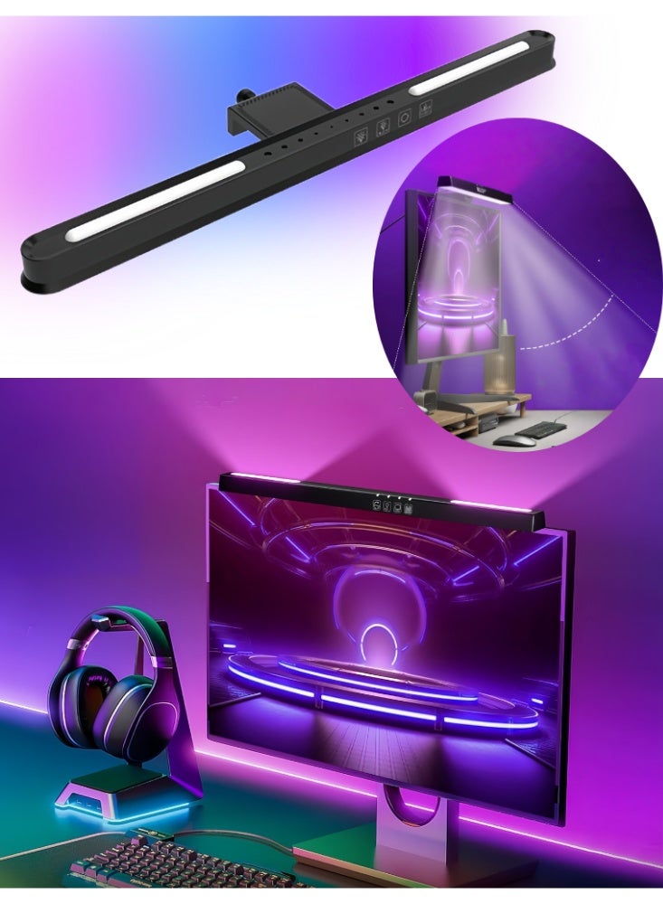 أفضل ذروة مصباح شاشة كمبيوتر مزود بـ 7 أوضاع إضاءة RGB ومصباح مكتب LED USB مع التحكم باللمس، مصباح شاشة بدون وهج، مصابيح مكتب LED تعمل بمنفذ USB للقراءة الإلكترونية مع التحكم باللمس للمكتب/المنزل/الألعاب/المكتب 510 × 32 مم - Image 1
