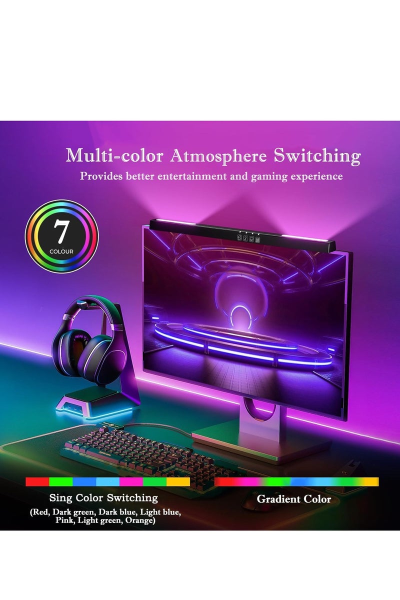 أفضل ذروة مصباح شاشة كمبيوتر مزود بـ 7 أوضاع إضاءة RGB ومصباح مكتب LED USB مع التحكم باللمس، مصباح شاشة بدون وهج، مصابيح مكتب LED تعمل بمنفذ USB للقراءة الإلكترونية مع التحكم باللمس للمكتب/المنزل/الألعاب/المكتب 510 × 32 مم - Image 3