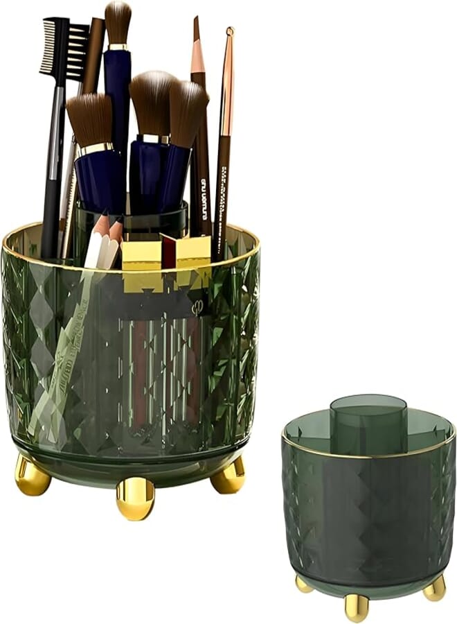 Stylish Holder and Organizer-Multi-Purpose Makeup Brush Holder with Transparent Design for Storage and Organizing Elegant Office (green)
