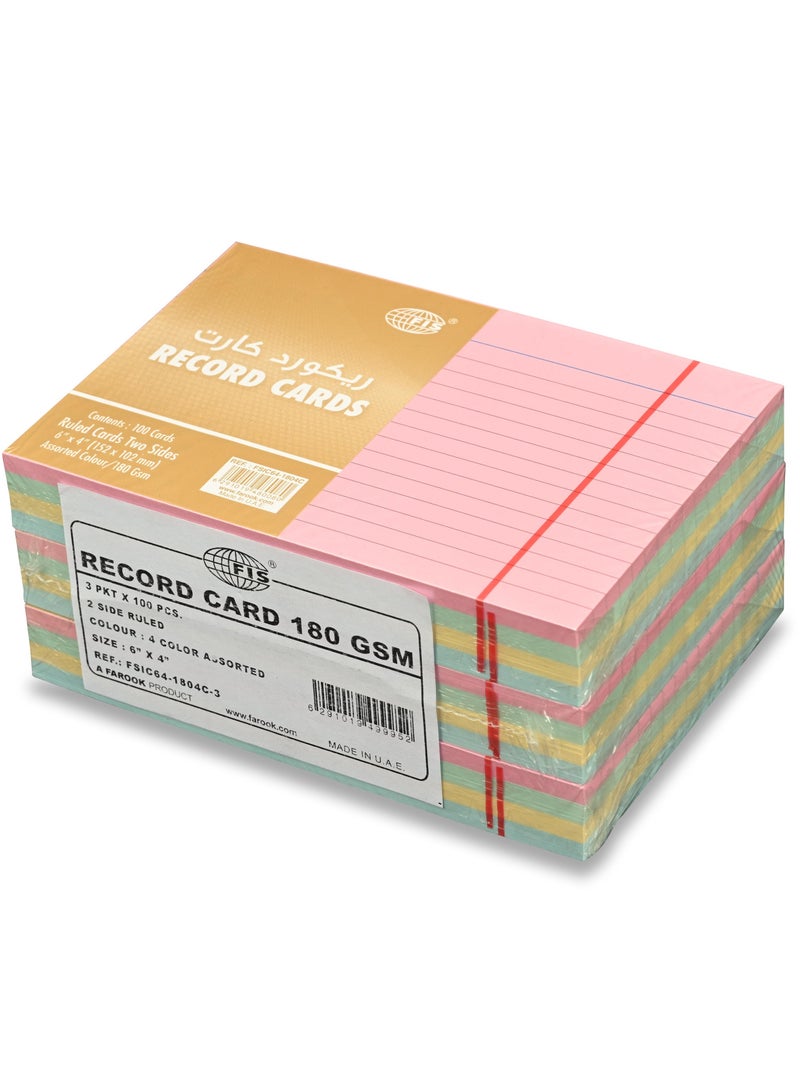 FIS بطاقات تسجيل FIS® المقسمة أو بطاقات الفهرسة، الحجم: 6"x4" بوصات (152x102 مم)، مقسمة من الجانبين، 180 جرام/متر مربع، 100 ورقة لكل عبوة، 4 ألوان متنوعة، عبوة من 3 قطع - FSIC64-1804C-3 - Image 4