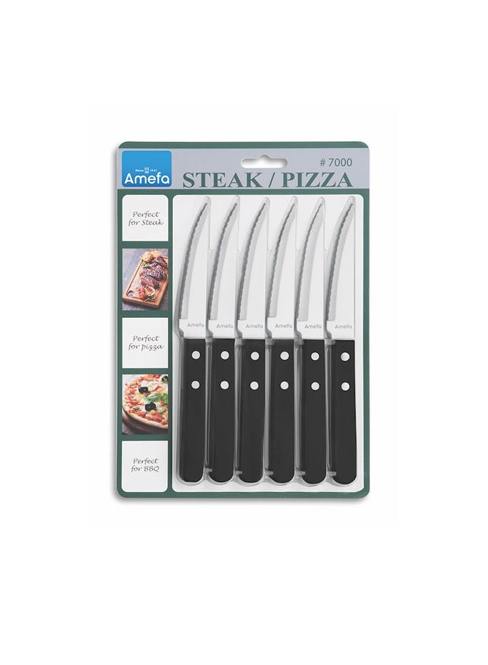 Amefa Pizza 7000 6 steak Knives black on blister - Image 1