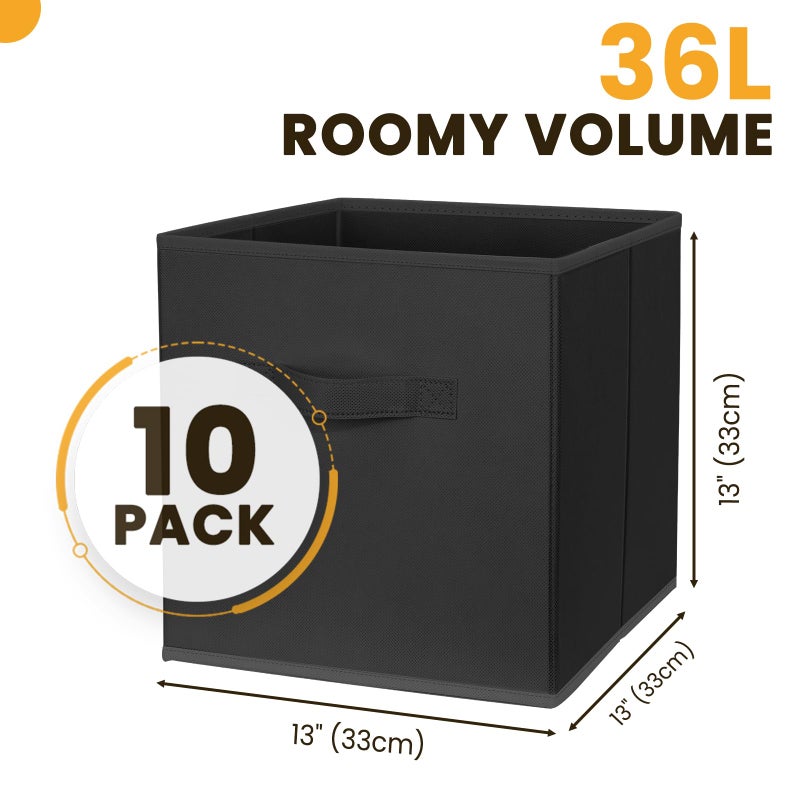 Criusia Large Storage Cubes- 13 Inch Cube Storage Bins for Organizing Shelves Kallax - Nursery Closet Organization Bins for Clothes Blanket - 10 Pack Collapsible Decorative Storage Box for Living Room (Black) - Image 2