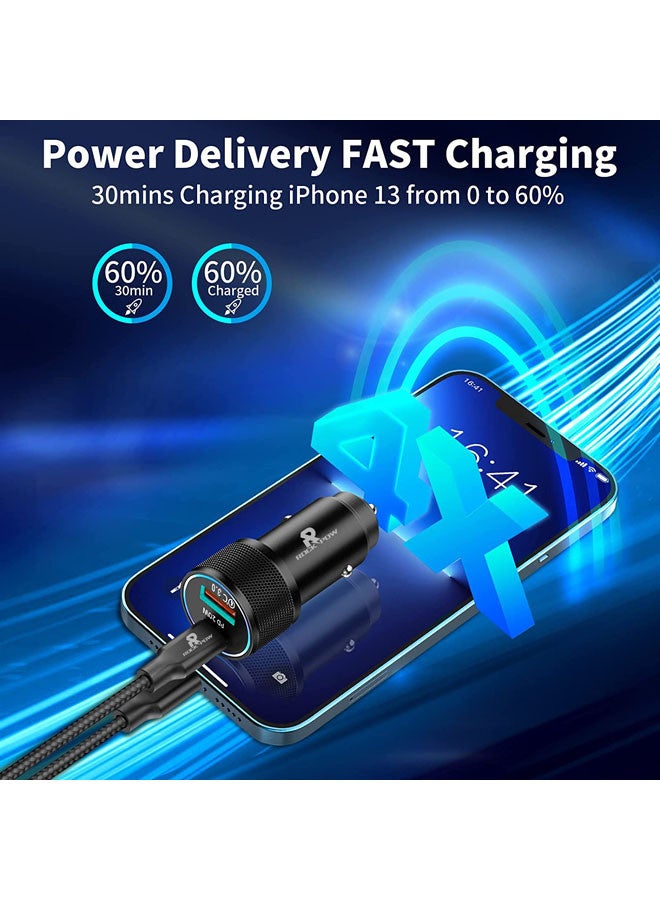 Apple MFi Certified 38W Dual Port USB C Car Charger with Power Delivery 20W and Quick Charge 3.0 Compatible with iPhone iPad AirPods Includes Lightning and Type C Cables All Metal Fast Charging Adapter - Image 4