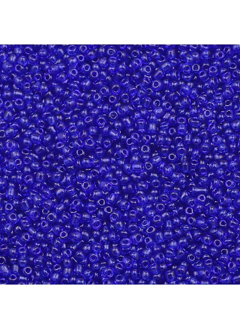 INDIKONB - INDIKONB Seed Beads Transparent Finish Small Glass Beads Size 8/0-3mm Sugar Glass Beads for Embroidery, Aari Work, Jewellery Making (Blue) - Image 1