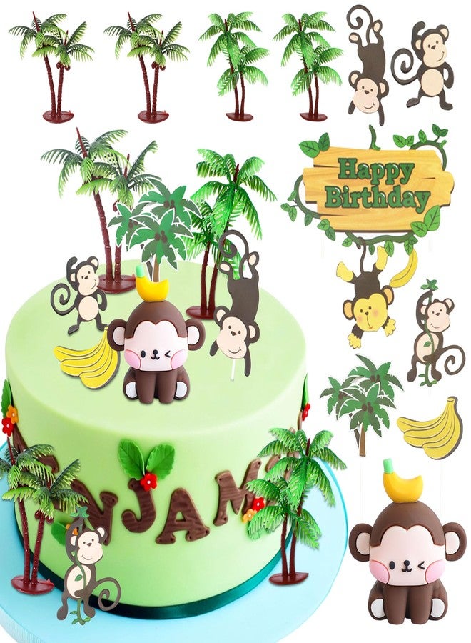 Roaring Good Time 11 PCS Monkey Cake Decoration Monkey Cake Topper Monkey Birthday Deco Banana Cake Coconut Tree Cake Safari Cake Decorations - Image 4