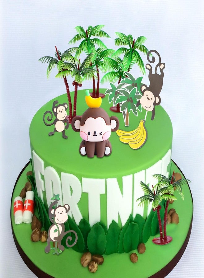 Roaring Good Time 11 PCS Monkey Cake Decoration Monkey Cake Topper Monkey Birthday Deco Banana Cake Coconut Tree Cake Safari Cake Decorations - Image 3