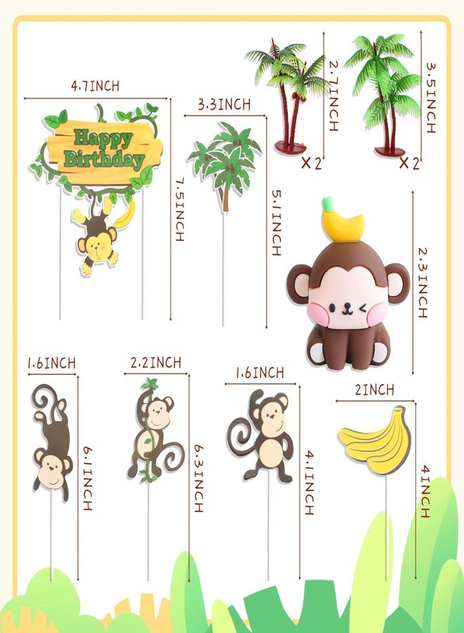 Roaring Good Time 11 PCS Monkey Cake Decoration Monkey Cake Topper Monkey Birthday Deco Banana Cake Coconut Tree Cake Safari Cake Decorations - Image 2