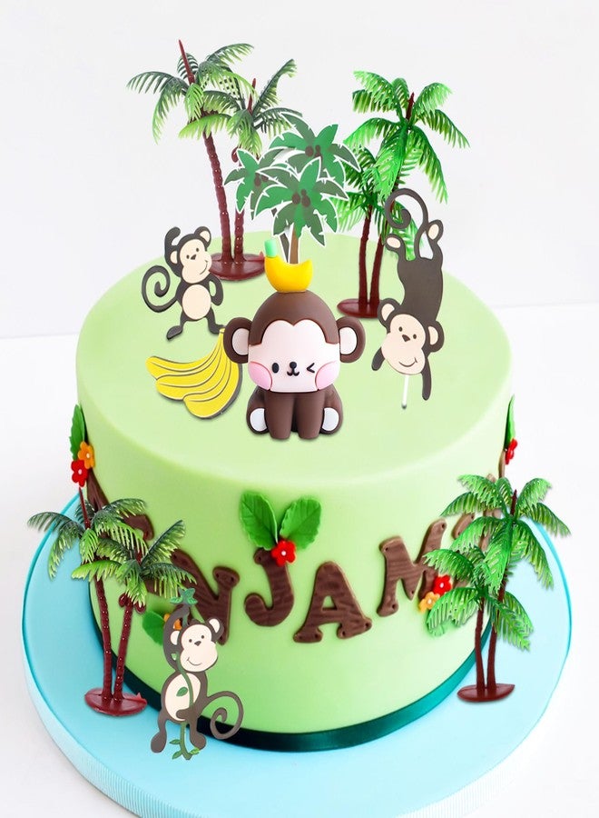 Roaring Good Time 11 PCS Monkey Cake Decoration Monkey Cake Topper Monkey Birthday Deco Banana Cake Coconut Tree Cake Safari Cake Decorations - Image 5