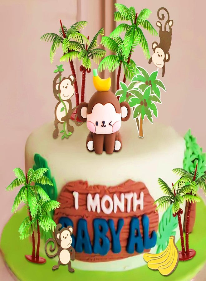 Roaring Good Time 11 PCS Monkey Cake Decoration Monkey Cake Topper Monkey Birthday Deco Banana Cake Coconut Tree Cake Safari Cake Decorations - Image 1