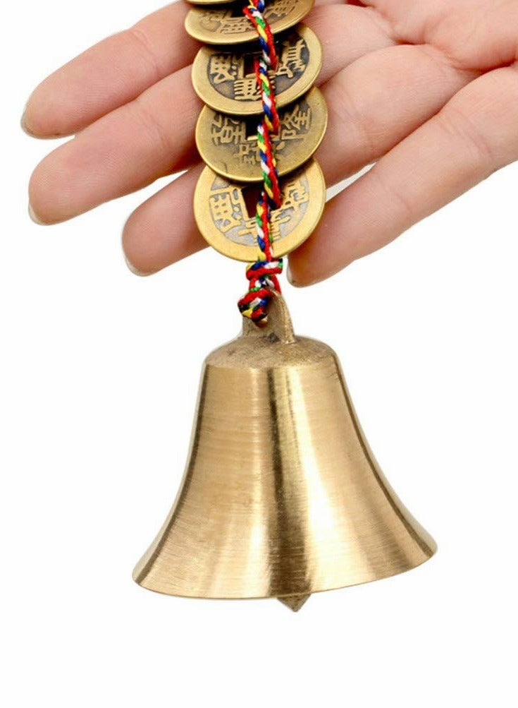 SOLARAE Chinese Feng Shui Copper Bell with Five Emperor Copper Coins, Lucky Charms Fortune Coins Ornaments Hanging Bell, Car Decoration Bell - Image 5