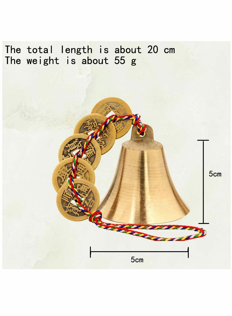 SOLARAE Chinese Feng Shui Copper Bell with Five Emperor Copper Coins, Lucky Charms Fortune Coins Ornaments Hanging Bell, Car Decoration Bell - Image 4