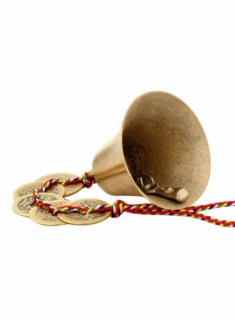 SOLARAE Chinese Feng Shui Copper Bell with Five Emperor Copper Coins, Lucky Charms Fortune Coins Ornaments Hanging Bell, Car Decoration Bell - Image 3