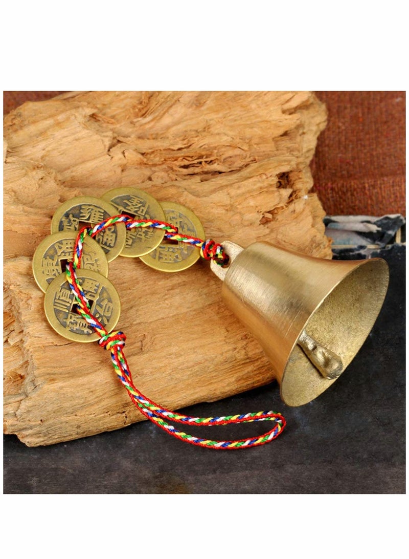 SOLARAE Chinese Feng Shui Copper Bell with Five Emperor Copper Coins, Lucky Charms Fortune Coins Ornaments Hanging Bell, Car Decoration Bell - Image 2