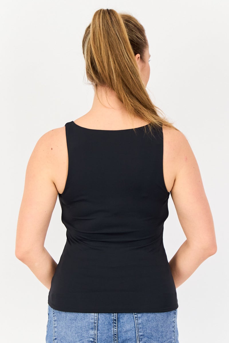 bebe Women V Neck Plain Sleeveless Tank Top, Black  - Image 3