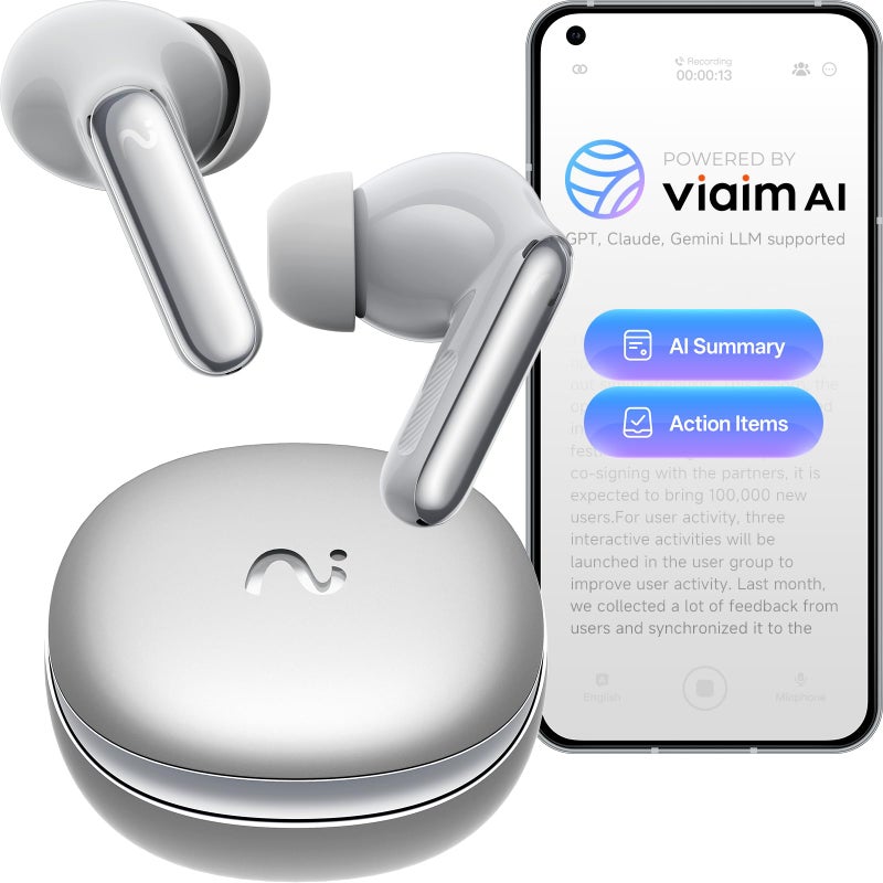 viaim RecDot Voice Recorder Earbuds Professional AI Note Taker for Meetings Calls Lectures Transcribe Summarize 78 Languages 48dB Hybrid ANC AI Assistant for Deep Work AES256 Secure Silver - Image 2