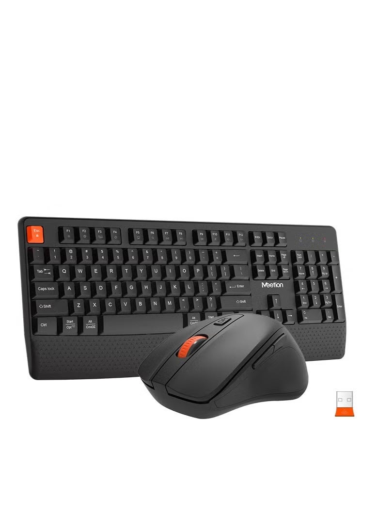 Meetion MT-C4130 Wireless Keyboard Mouse Combo Full Size 2.4GHz USB Receiver Ergonomic Keyboard and Optical Mouse for PC Laptop Office Black - Image 1