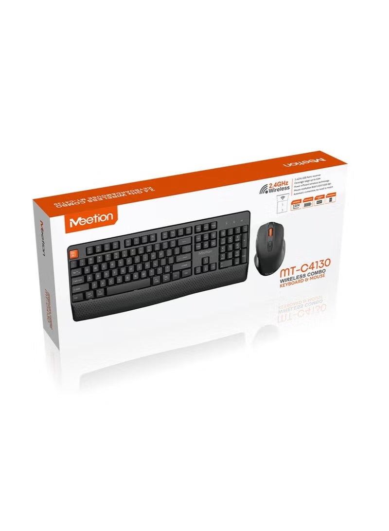 Meetion MT-C4130 Wireless Keyboard Mouse Combo Full Size 2.4GHz USB Receiver Ergonomic Keyboard and Optical Mouse for PC Laptop Office Black - Image 2