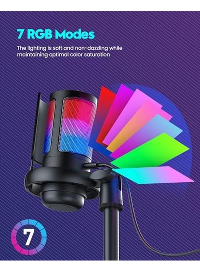 erorex Usb Gaming Microphone For Pc Condenser Mic With Rgb Indicator Quick Mute Tripod Stand Pop Filter And Shock Mount Adjustable Gain Control Compatible With Ps4 5 Ideal For Streaming And Podcasts - Image 2