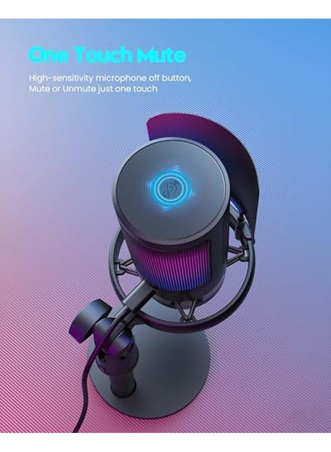 erorex Usb Gaming Microphone For Pc Condenser Mic With Rgb Indicator Quick Mute Tripod Stand Pop Filter And Shock Mount Adjustable Gain Control Compatible With Ps4 5 Ideal For Streaming And Podcasts - Image 4