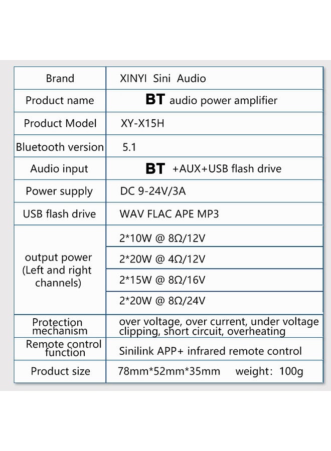 X15H 15W Stereo Amplifier Board 12/24V Speaker Audio Amplifier BT 3.5mm AUX USB U-disk Input Amplification Module  - Image 3